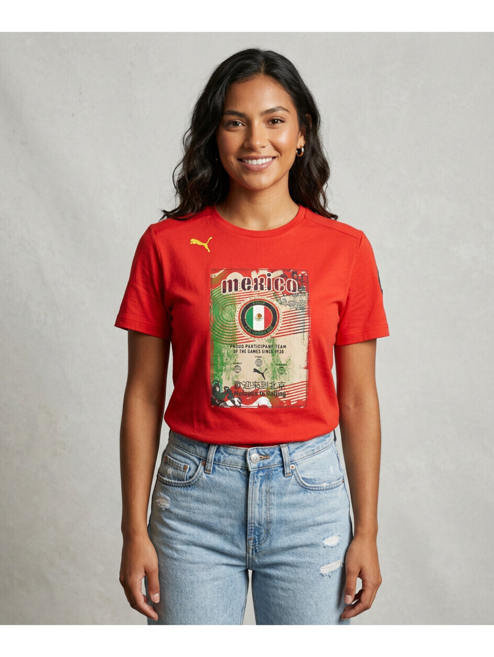 PUMA Womens Large Red Mexico Soccer T-Shirt Short Sleeve Tee